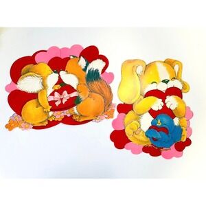 2‎ Vtg Valentine's Day die cuts- set of 2 Double sided thick Paper Die Cuts